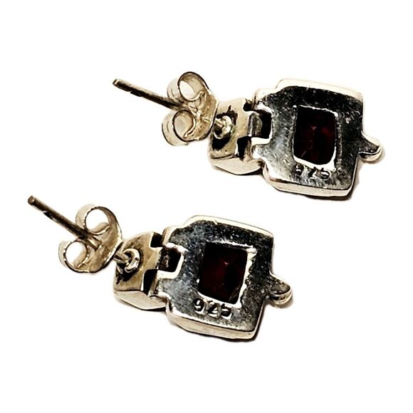925K GARNET EARRINGS DANGLE DOUBLE STONE ARTICULATING POST STUD 1960s EUC! - Picture 8 of 14